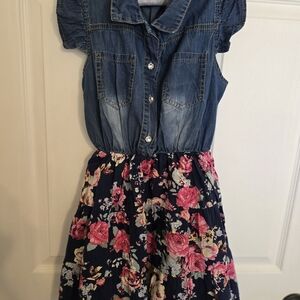 Denim Floral Kids Dress Size 7-8 Like New